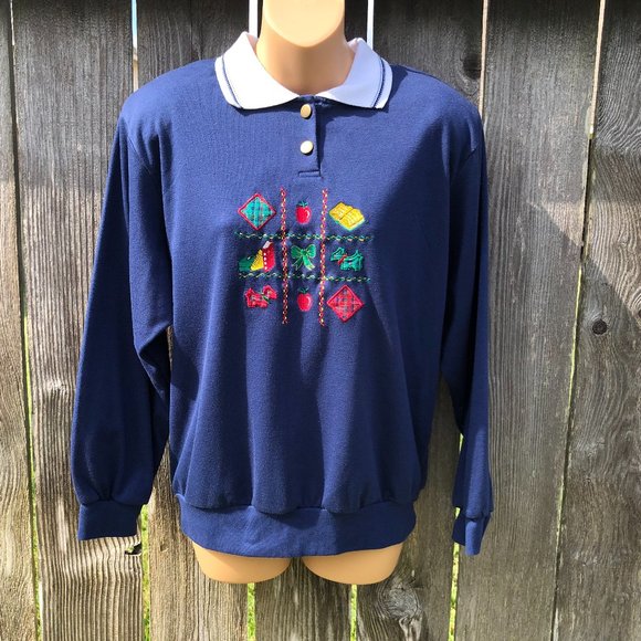 Vintage Napa Valley Long Sleeve Knit Pullover Embroidered Teacher Theme Womens L - Picture 1 of 8
